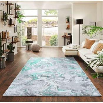 Modern Grunge Aqua Area Rug - 200x290 cm Rectangle