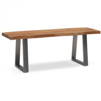 Banc double en bois d’acacia et supports métalliques chromés – dimensions 120×40×45,5 cm