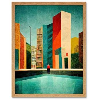 Retro Skyline Vibe: Midcentury Cityscape in Warm Earth Tones 12×16