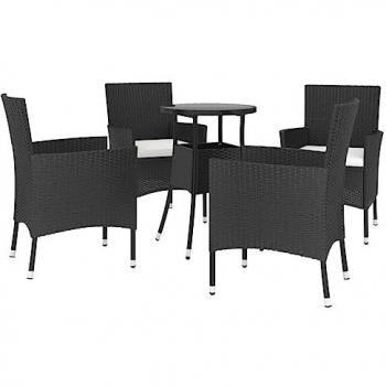 5 Piece Garden Bistro Set with Cushions Black Poly Rattan vidaXL
