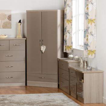Nevada 2 Drawer Bedside Table - Oyster/Light Oak