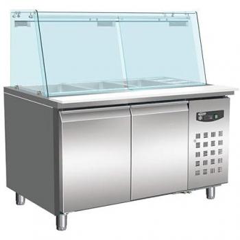 Réfrigérateur saladette Combisteel : 2 portes, vitrine, 3 bacs GN 1/1 et 3 bacs GN 1/6