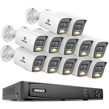 Sistema di Sicurezza Esterno 16 Canali 4K PoE, 12 Telecamere, Audio Bidirezionale, Visione Notturna a Colori, 2TB HDD – Annke