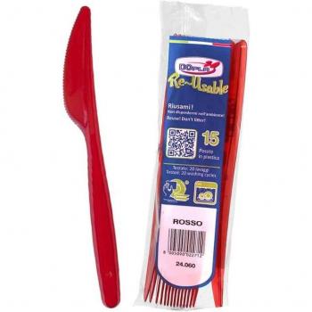 15 Coltelli Di Plastica Rossi Lavabili E Riutilizzabili Dopla