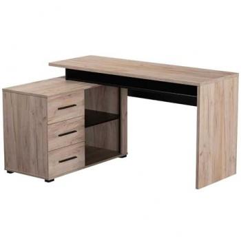 Milani Home Scrivania angolare con vani portaoggetti 3 cassetti di design moderno industria Rovere grigio 137.5 x 75 x 101.5 cm