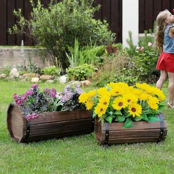 Outsunny 2PCs Wooden Flower Plant Pot Outdoor Plant Box