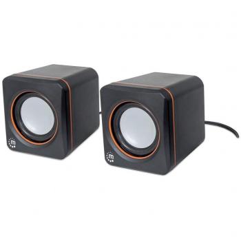 Manhattan 2600 Computer Speaker System, Small Size, Big Sound, Two Speakers, Stereo, USB power, Output: 2x 3W, 3.5mm plug for sound, In-Line volume control, Cable 0.9m, Black, Three Year Warranty, Box