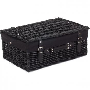 Wicker 45cm Empty Black Willow Picnic Basket with Cotton Lining