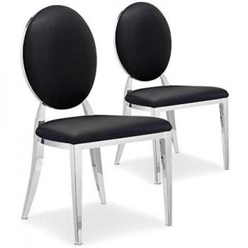 Menzzo Sofia Chaise en INOX, Simili (P.U.), Noir
