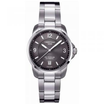 Certina Men's Automatic Leather Watch with Black Dial