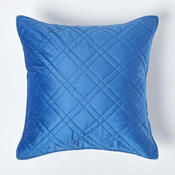 Luxury Navy Blue Quilted Velvet Cushion Cover Geometric ‘Paragon Diamond’ Pattern