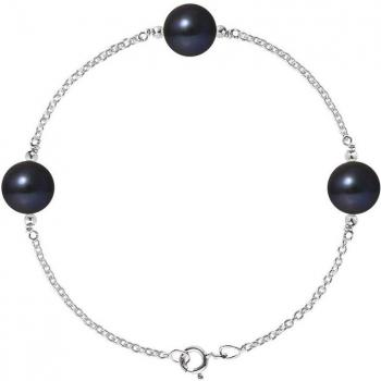 Bracelet TRIO 9-10 mm RONDES 3 Perles de Culture d'Eau Douce QUALITE AA+ Black Tahiti Chaîne Forçat Or Blanc 18 cm