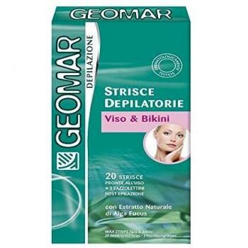 GEOMAR STRISCE DEPILATORIE VISO/BIKINI 20 Strisce + 3 Salviette Rimuovi Pelli Morti