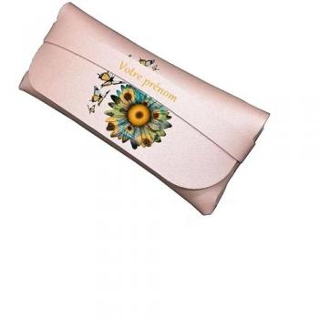 Housse Étui Lunettes Rose Motif Tournesol Papillon