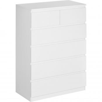 Cómoda HOMCOM 6 Cajones Madera para Dormitorio Blanco 80x39x115 cm