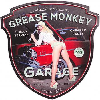 Vintage Garagenschild „Grease Monkey“ – rot schwarz