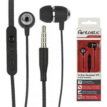 Cuffie Auricolari Audio 3.5 mm con Microfono Controllo Volume V5 Nero