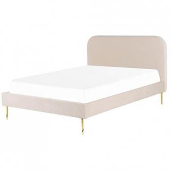 Beige Samt Polsterbett 140 x 200 cm mit hohem Kopfteil und Lattenrost