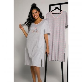 Camicie da notte in cotone, confezione doppia, scollo a V, mezze maniche, grigio, taglia 56/58