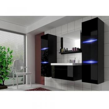 Bagno RAVEN: Set Mobili in Nero Opaco Lucente con Specchio