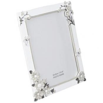 Elegant Ivory White Resin 8x10 Floral Picture Frame with Butterflies