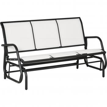 Outsunny Panchina A Dondolo Da Giardino A 3 Posti In Metallo E Tessuto A Rete Traspirante, 147x75x85cm, Beige