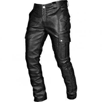 Men's Slim Casual Leather Motorcycle Pants