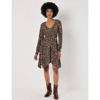 Apricot Green Mini Ditsy Floral Smock Dress – Women’s 14