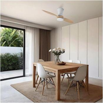 Ventilatore Soffitto Minimalista con Finish Legno Liscio