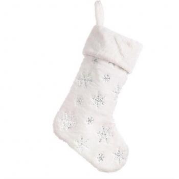 Calcetín navideño de felpa blanca bordado