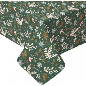 Festive Forest 100% Cotton Green Christmas Tablecloth 137 x 137 cm - Green - Homescapes