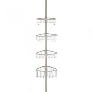 Étagère d'angle de douche inox réglable hauteur 150-270 cm, 4 étages, crochets
