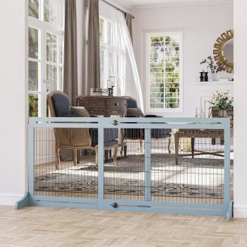 PawHut 183cm Wide Adjustable Wooden Pet Gate w/2 Panels for S, M Dogs, DoorwayD0