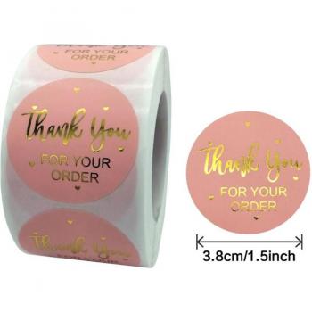 Gold Thank You Pink Paper Label Stickers - 500pcs