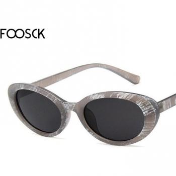 FOOSCK Women's Retro Oval Sunglasses UV400 - White, Black, Leopard Print, Clear
