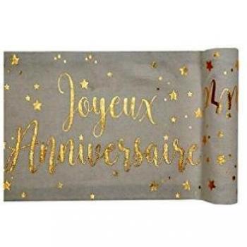 Chemin de table anniversaire blanc et or REF/5668