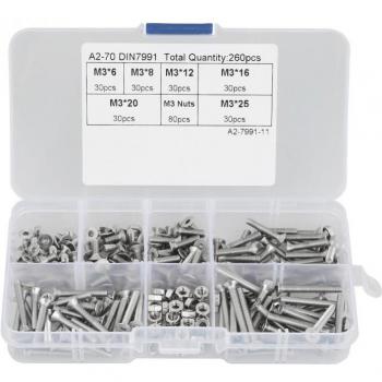260-Piece M3 304 Stainless Steel Flat Head Screws and Nuts Set
