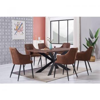 Duke Zarah Dining Set – Tavolo e 6 Sedie in Noce e Pelle