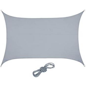 Rectangular Sun Shade Sail, PES Material, UV Resistant, Canopy with Ropes, 4 x 6 m, Light Grey