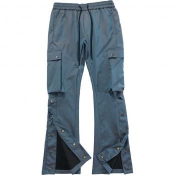Reflective Flared Cargo Pants with Multiple Pockets