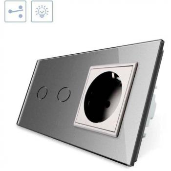 LEDBOX Conmutador táctil, 2 botones + 1 enchufe, frontal gris