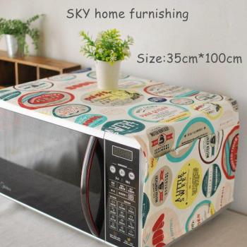 Romantic Style Microwave Oven Dust Cover with 2 Pouches, Cotton Fabric - 35cm x 100cm