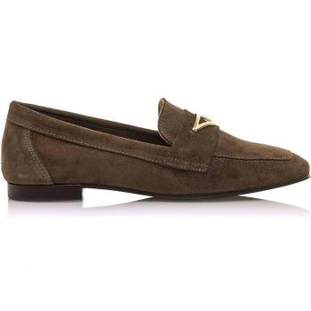 Mustang - Mocasines planos de mujer en piel de serraje de color marrón con detalle dorado