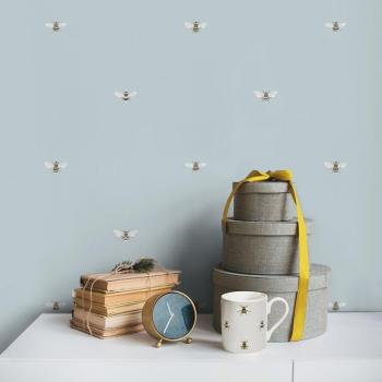 Bees Wallpaper Light Blue/White/Yellow