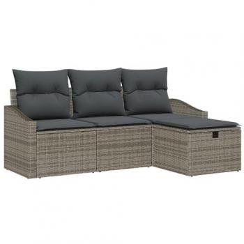 Set di mobili da giardino a 4 pezzi in polirattan grigio con cuscini