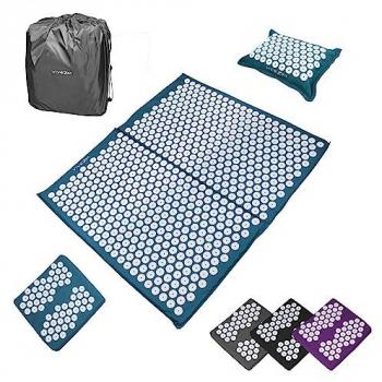 Kit d'acupression, tapis, coussin et repose pieds avec sac de transport - Bleu