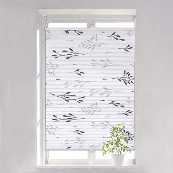 Store plissé Fixation sans perçage Woltu – motif feuilles, 90×130 cm, gris