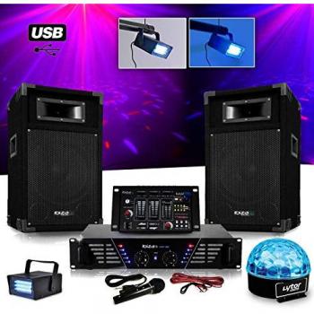 Set DJ Master 500 W – Amplificateur, Enceintes, Table de Mixage et Lights SixMagic