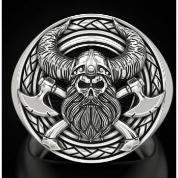 Viking Skull Men's Ring in 925 Vintage Thai Silver