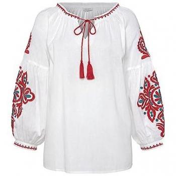 Langarmbluse LASCANA Gr. 34, bunt (weiß, rot, blau) Damen Blusen mit Stickerei